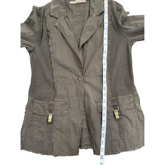 Wearables XCVI Womens Jacket Army Green Blazer Roll-Tab Sleevex Size M - Picture 6 of 8